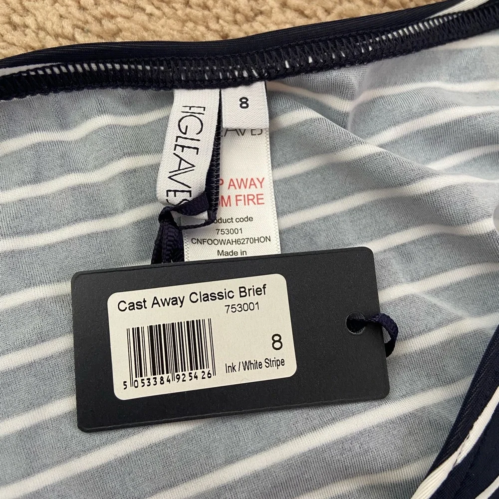 NWT Figleaves Womens Cast Away Classic Brief UK size 8 navy/white stripe